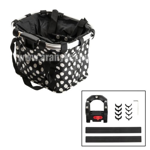  Kerékpár kosár első szövet adapteres Fekete-fehér pöttyös