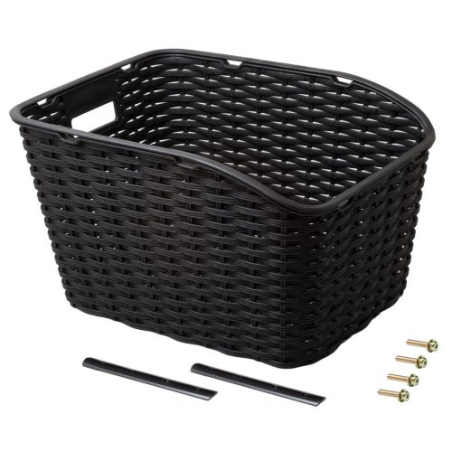  Kerékpár kosár hátsó csomagtartóra nagy műanyag fonott Fekete