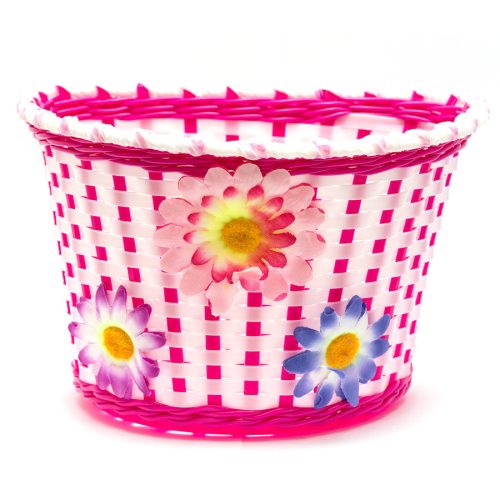 Kerékpár Gyerek Kosár első műanyag rózsaszín virágos