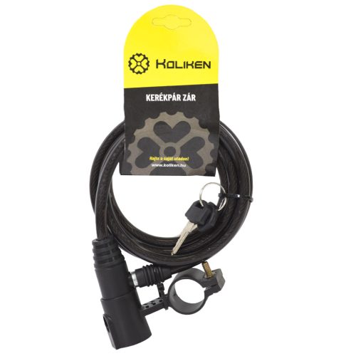 Kerékpár Zár  spirál, kulcsos fekete 8x1500mm