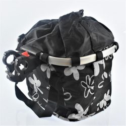    Kerékpár kosár első szövet adapteres fekete virágmintás